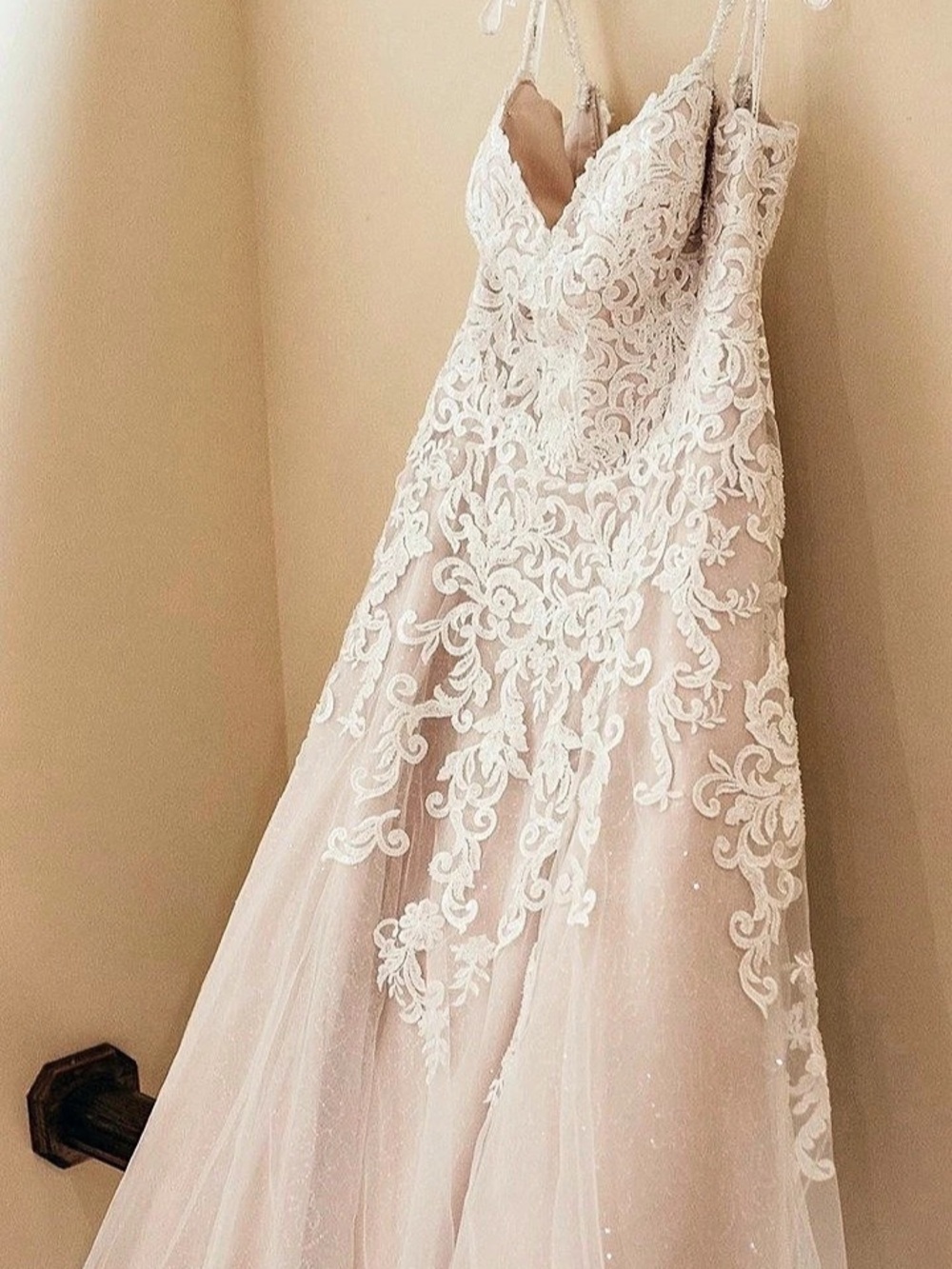 Stella York Lace Wedding Dress in White with Blush Undertone Like New